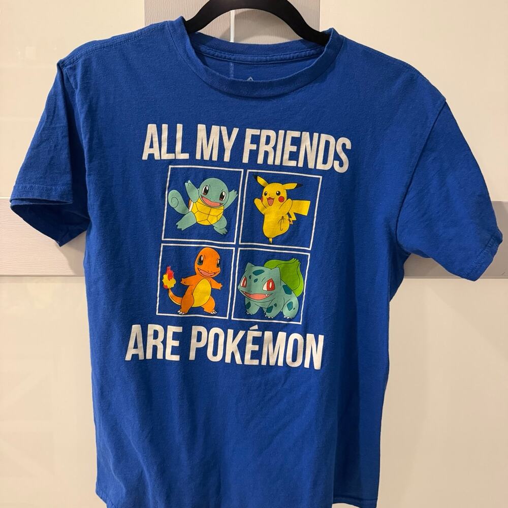 Pokemon Youth Graphic T-Shirt Blue "All My Friends Are Pokemon" Size M